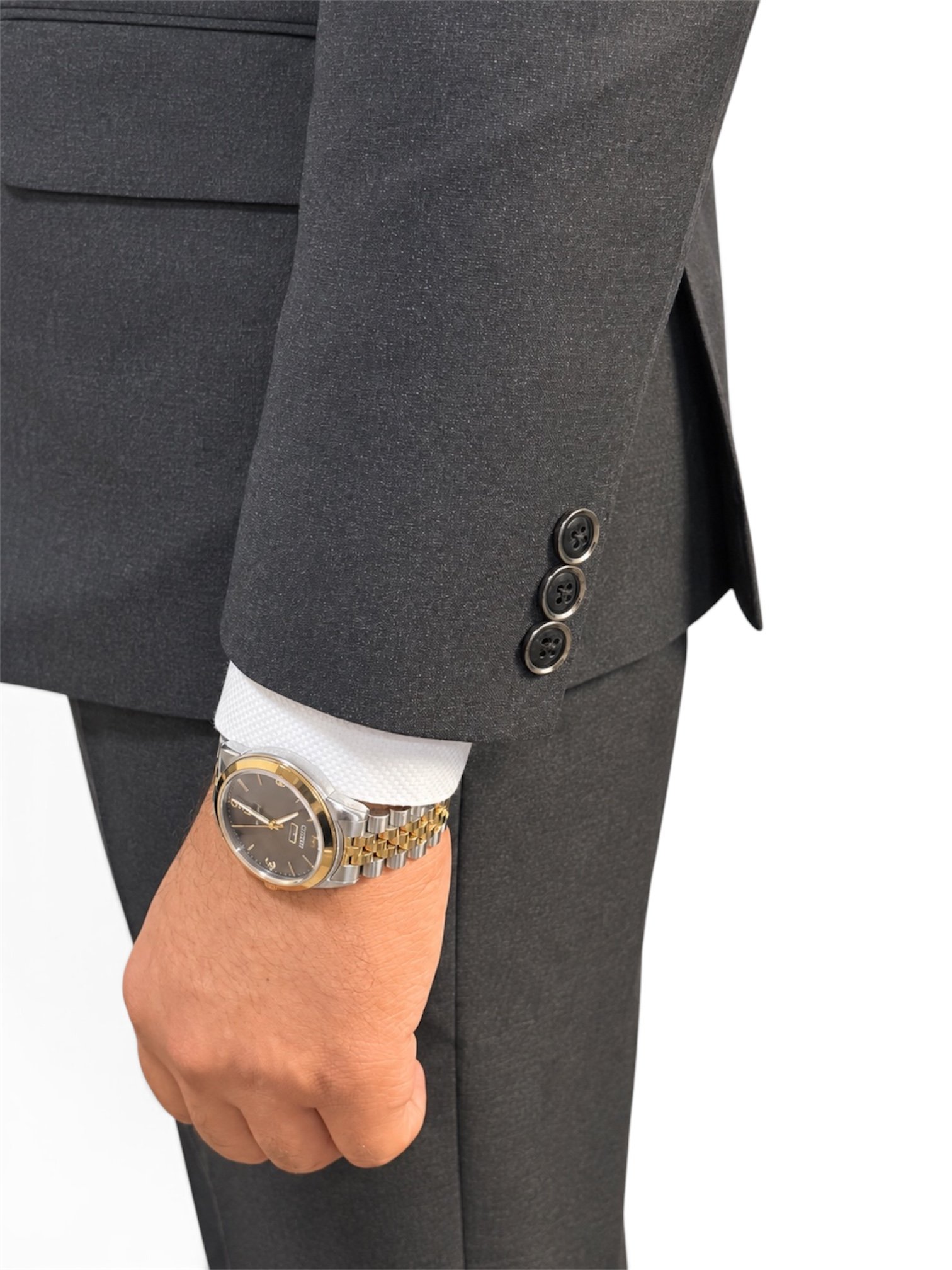 Mens grey suit fabric view
