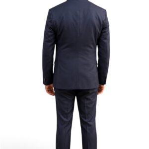 Men's navy suit back view